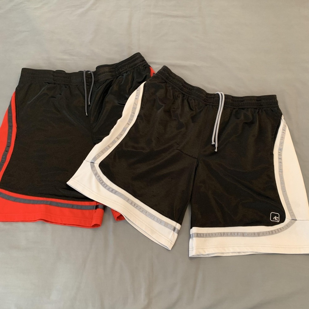 AND1 Shorts Mens 2XL Black Red White Basketball Athletic Drawstring Lot 2 Pack